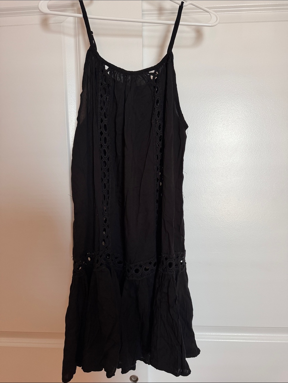Black Crochet-Trim Spaghetti Strap Swim Coverup